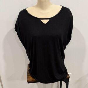 Picadilly Fashion Black Dolman Keyhole Short Sleeve Tee